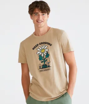 Aeropostale Mens' Keep Growing Daisy Graphic Tee - Khaki - Size M - Cotton - Teen Fashion & Clothing Duster