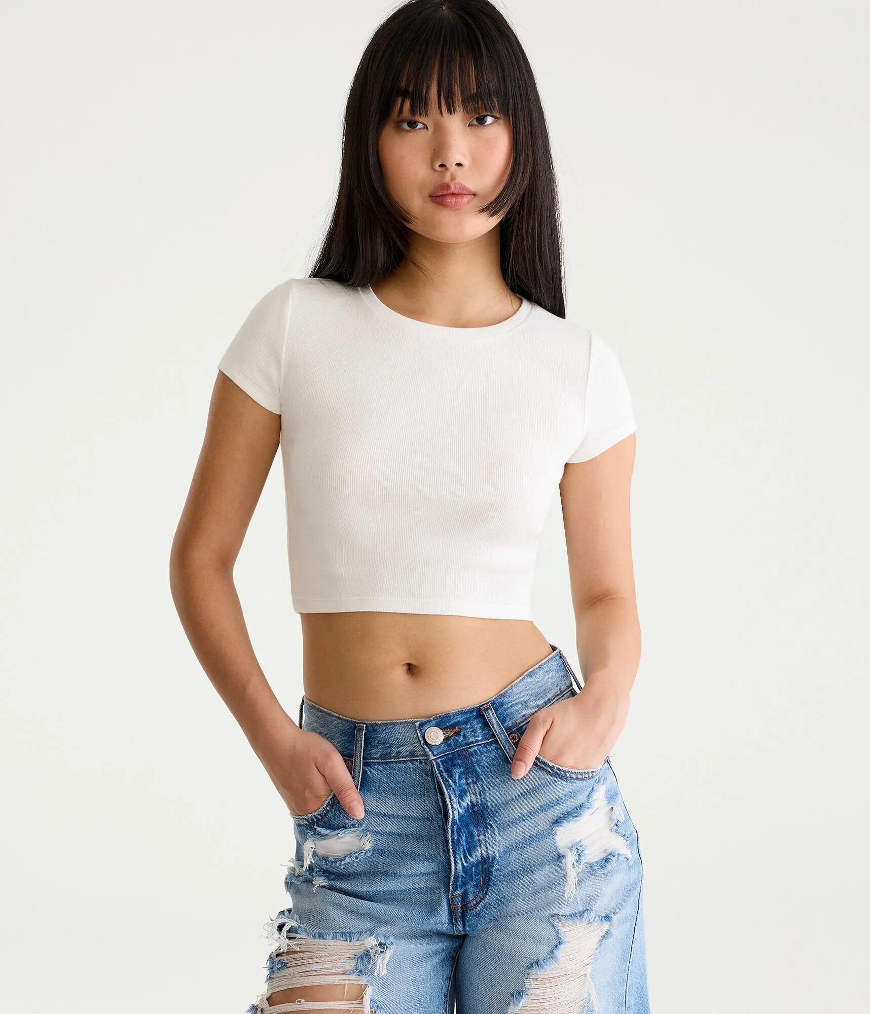 Aeropostale Womens' Seriously Soft Cropped Baby Tee - White - Size XL - Cotton - Teen Fashion & Clothing Cream