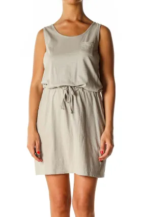 Beige Solid Casual A-Line Dress