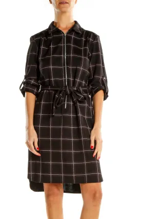 Black Checkered Casual Shirt Dress