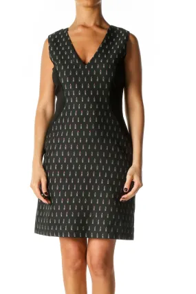 Black Object Print Casual A-Line Dress