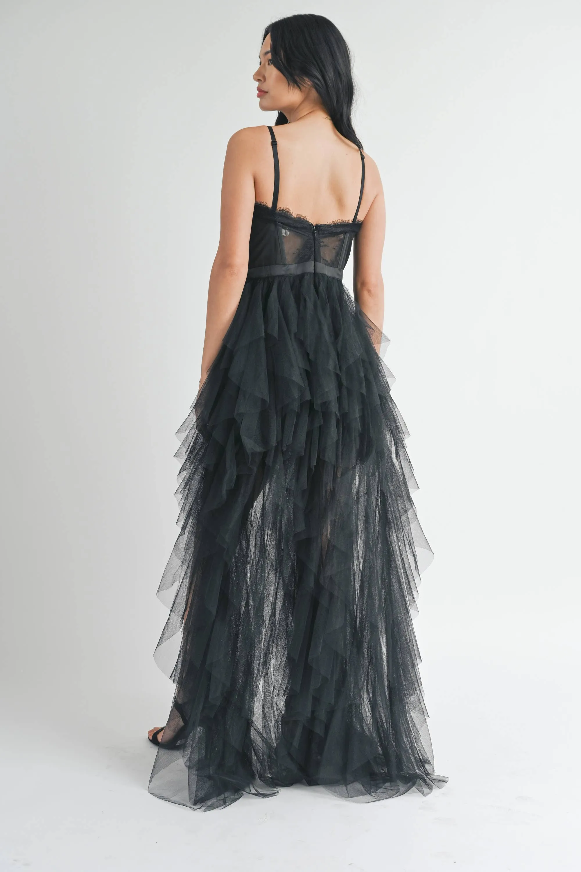 Black Tulle Maxi Dress W/Slit