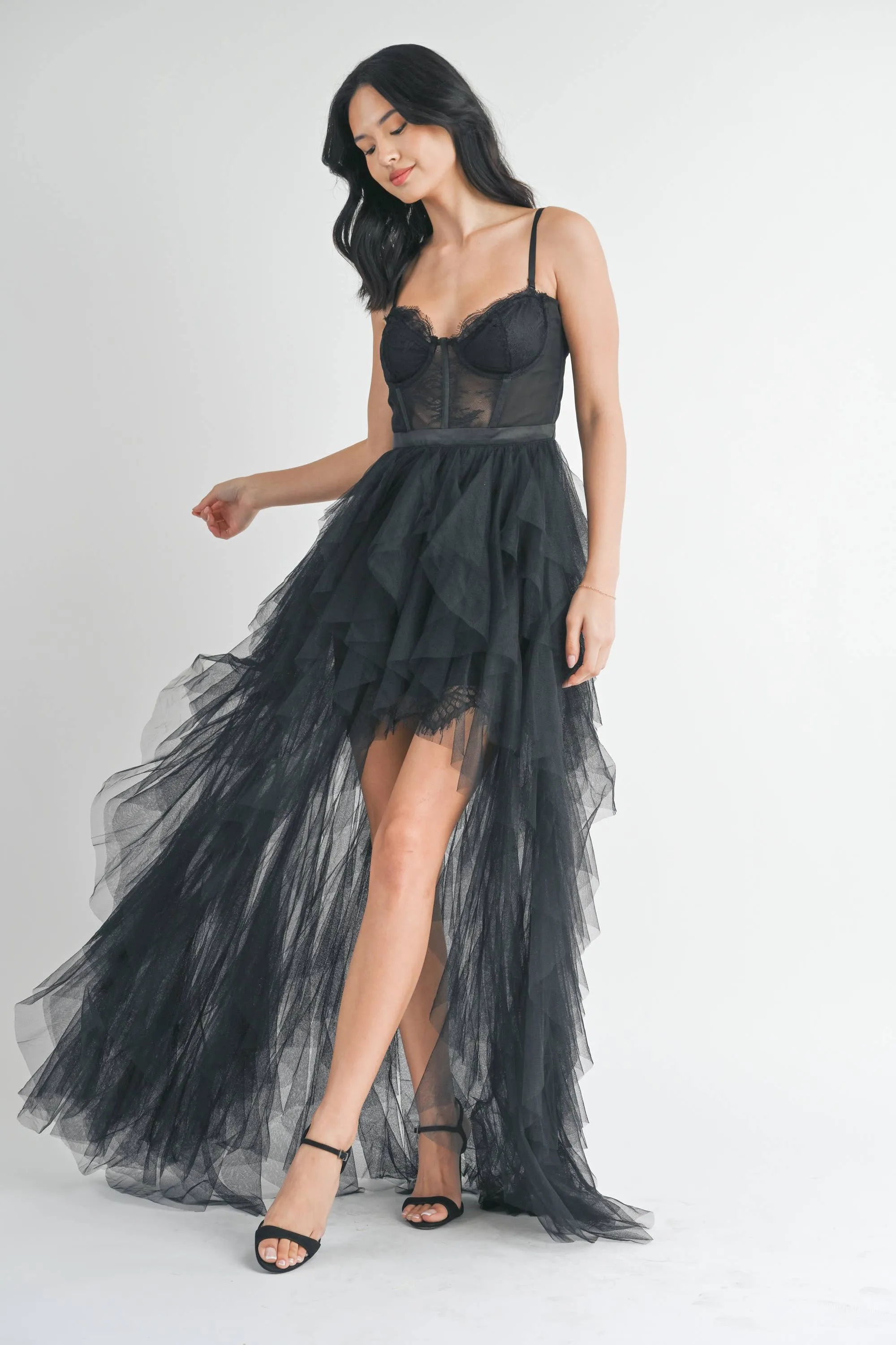 Black Tulle Maxi Dress W/Slit