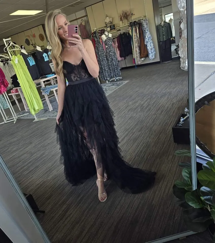 Black Tulle Maxi Dress W/Slit