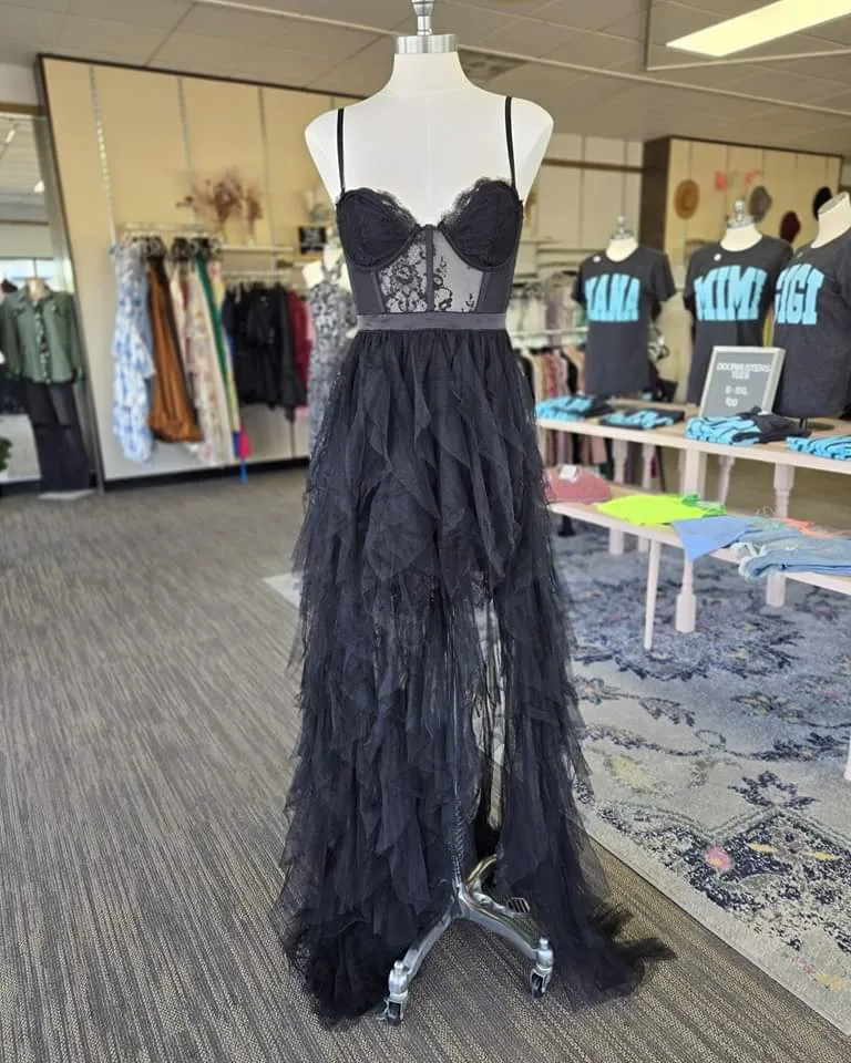 Black Tulle Maxi Dress W/Slit