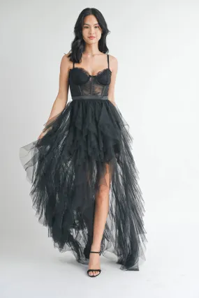 Black Tulle Maxi Dress W/Slit