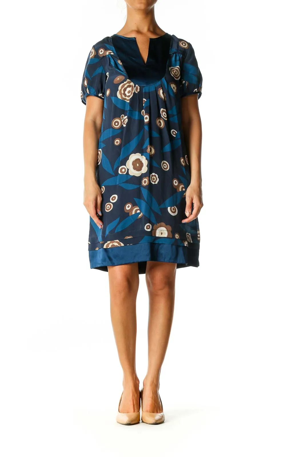 Blue Graphic Print Casual Shift Dress