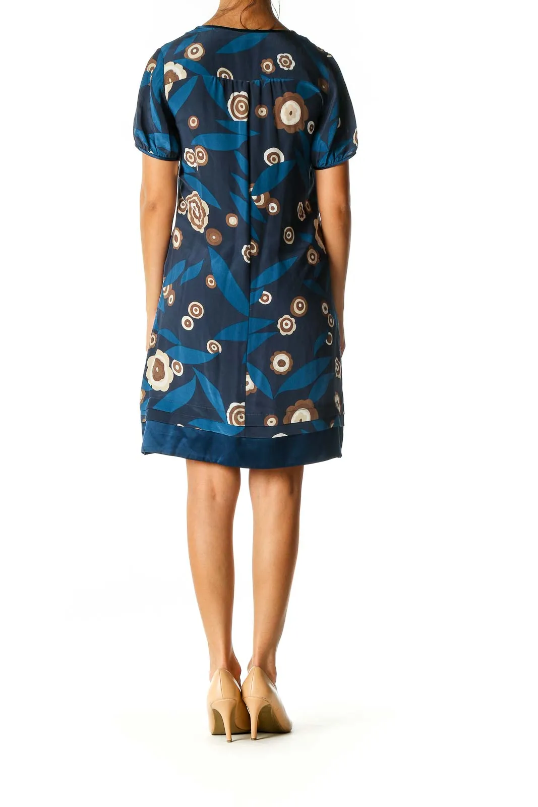 Blue Graphic Print Casual Shift Dress