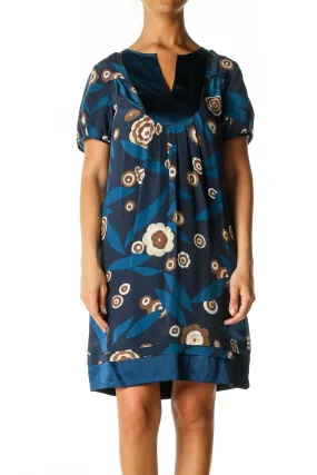 Blue Graphic Print Casual Shift Dress