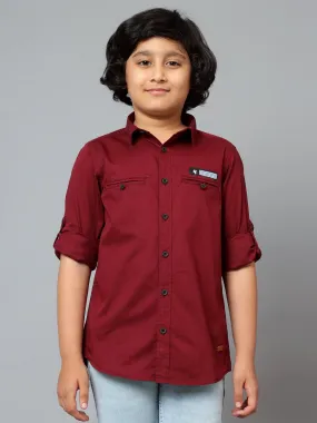 Boys Casual Wine Full Sleeve with Tab  Shirt