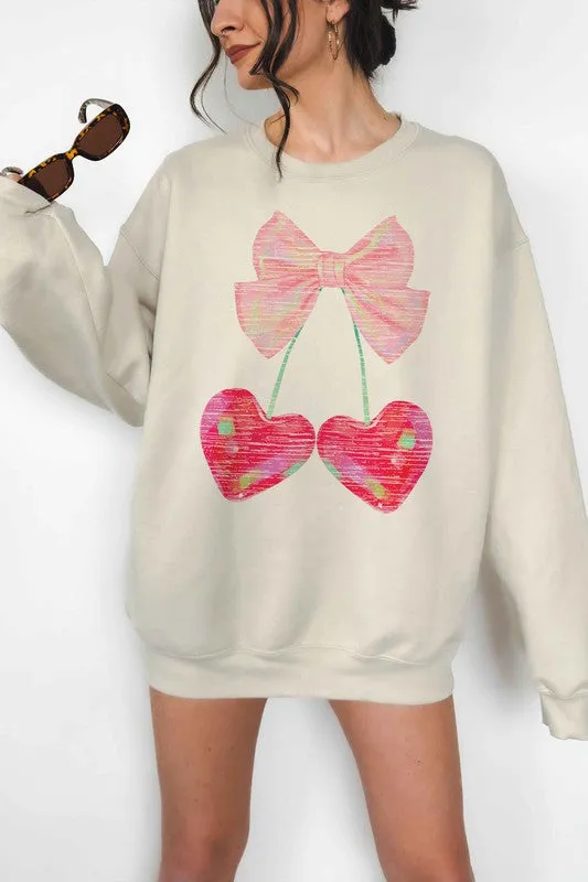 CHERRY RIBBON VALENTINES OVERSIZED SWEATSHIRT