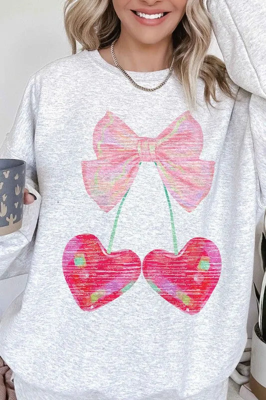 CHERRY RIBBON VALENTINES OVERSIZED SWEATSHIRT