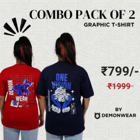 Demon Wear "One Vision" Graphic T-Shirt By DemonWear Combo Pack Of 2 for Her