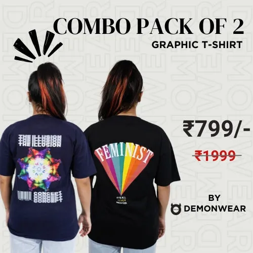 Demon Wear's Feminist "Concept" Graphic T-Shirt Combo Pack Of 2 for Her