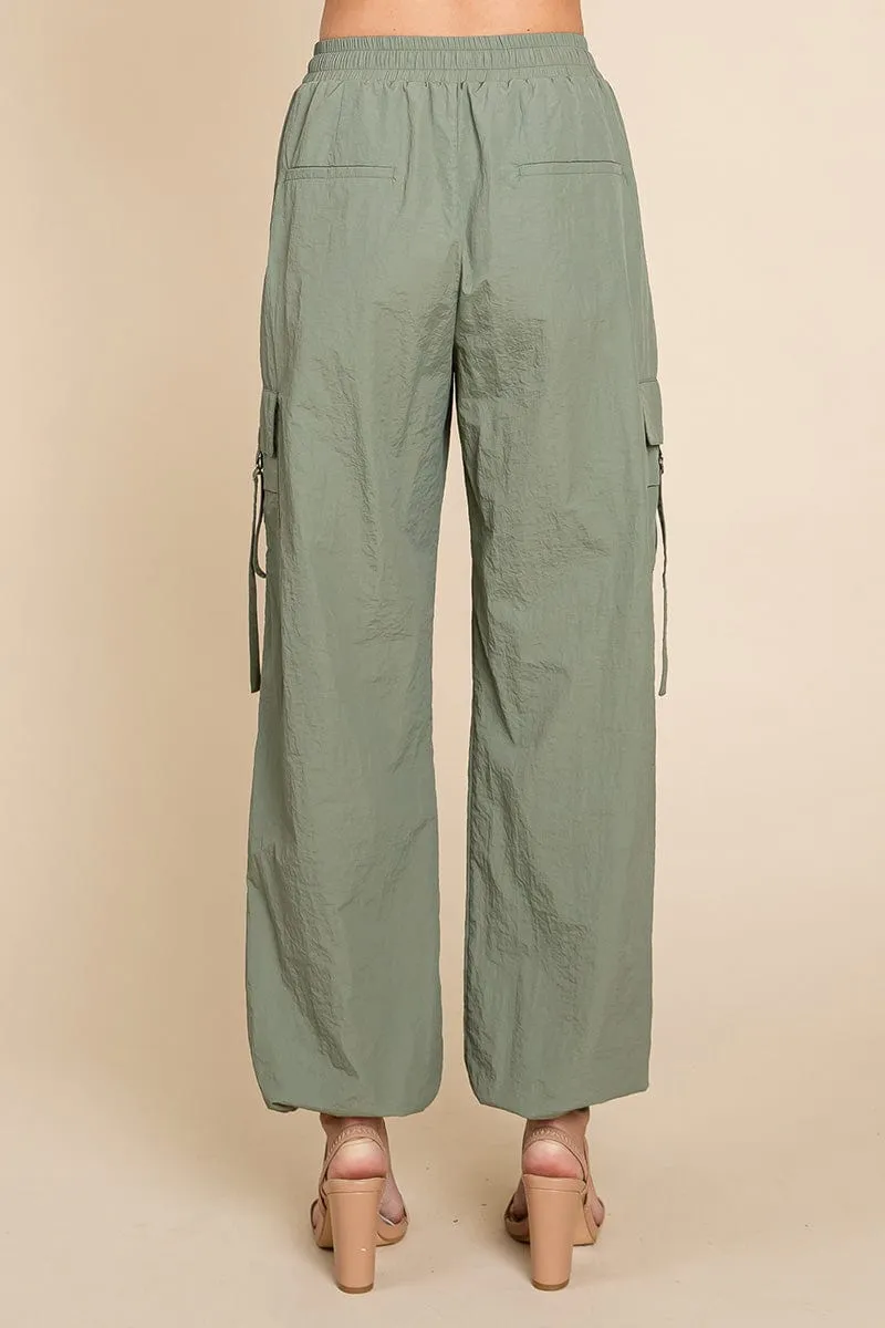 Drawstring Elastic Waist Cargo Pants with Pockets