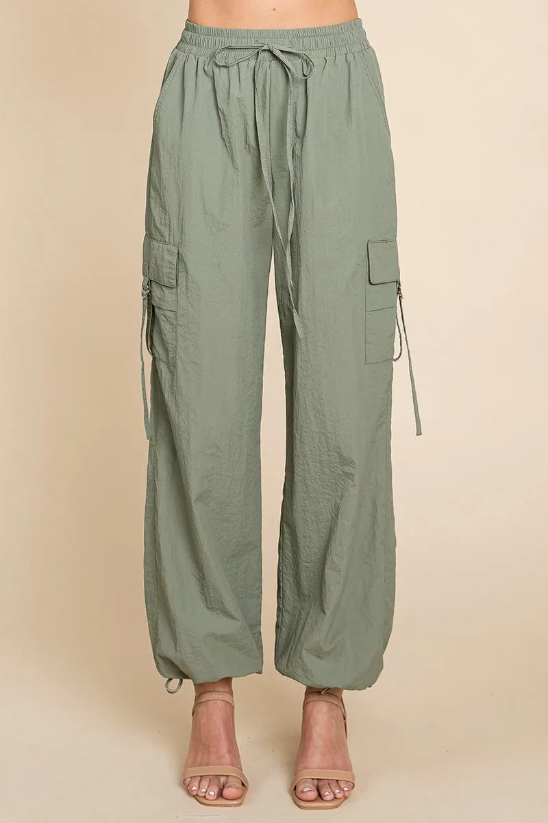 Drawstring Elastic Waist Cargo Pants with Pockets