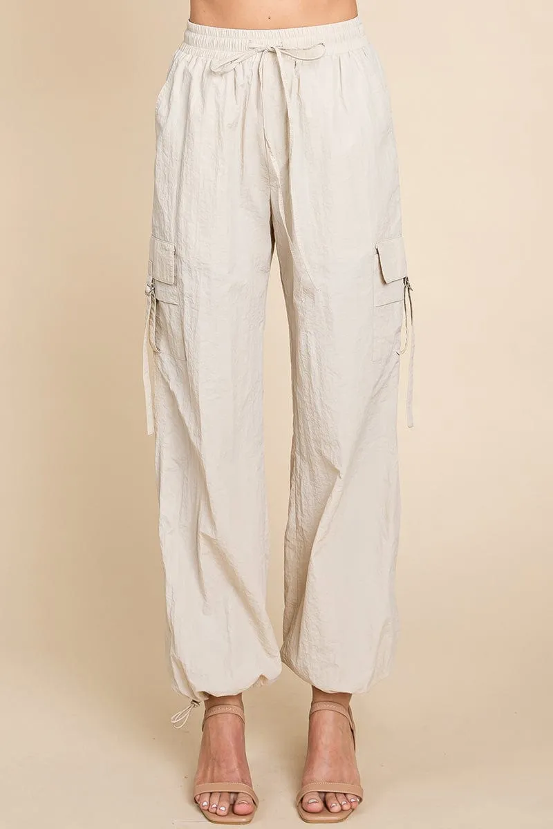 Drawstring Elastic Waist Cargo Pants with Pockets