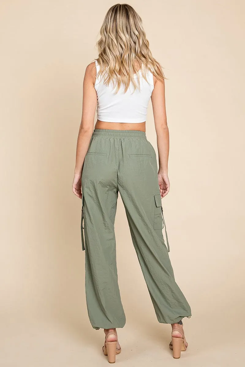 Drawstring Elastic Waist Cargo Pants with Pockets