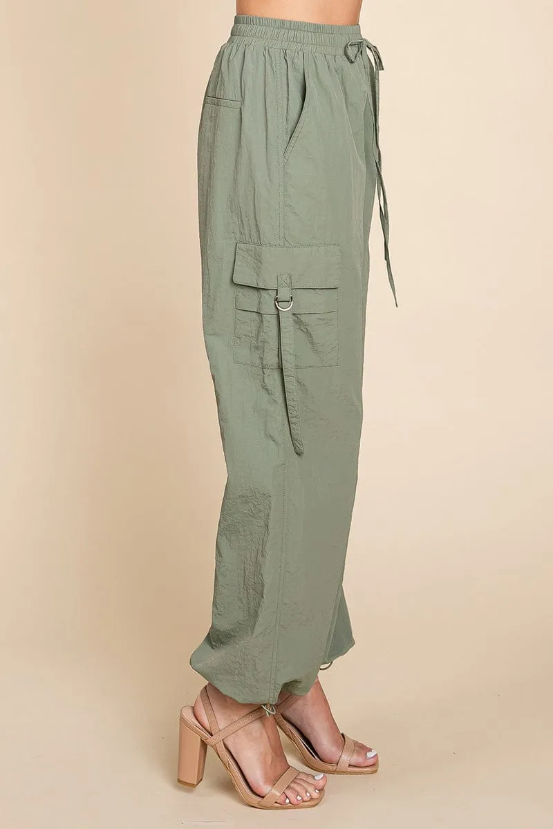 Drawstring Elastic Waist Cargo Pants with Pockets