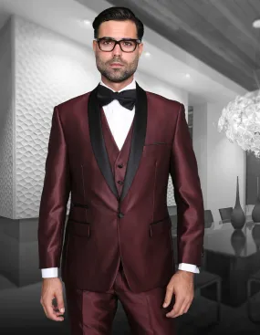 ENZO VII BURGUNDY TAILORED FIT 3 PC TUXEDO