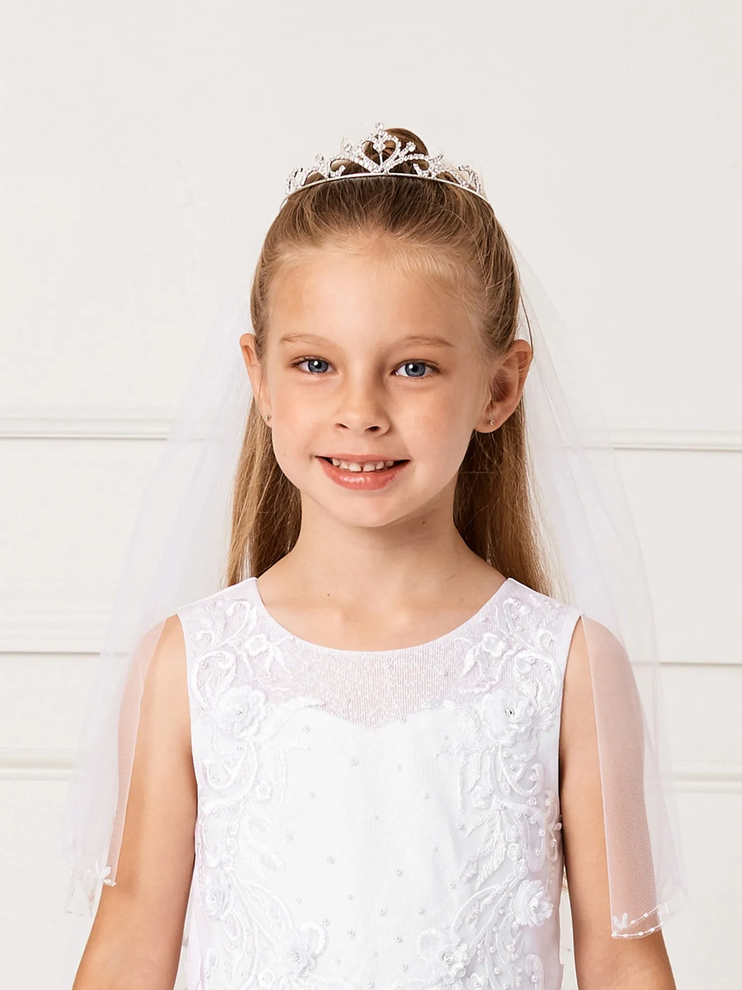 Girls Silver Rhinestone Heart Shaped Tiara