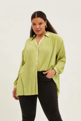 Green Relaxed Shirts Long Sleeve Plisse