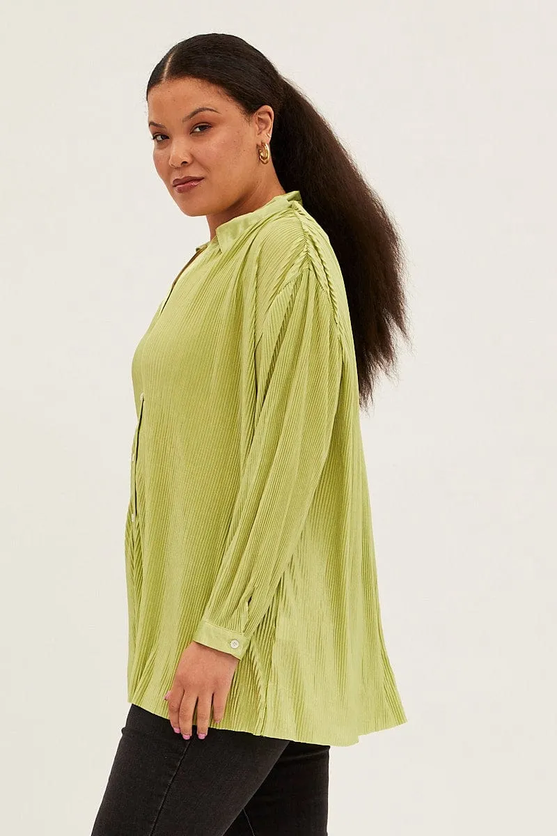 Green Relaxed Shirts Long Sleeve Plisse