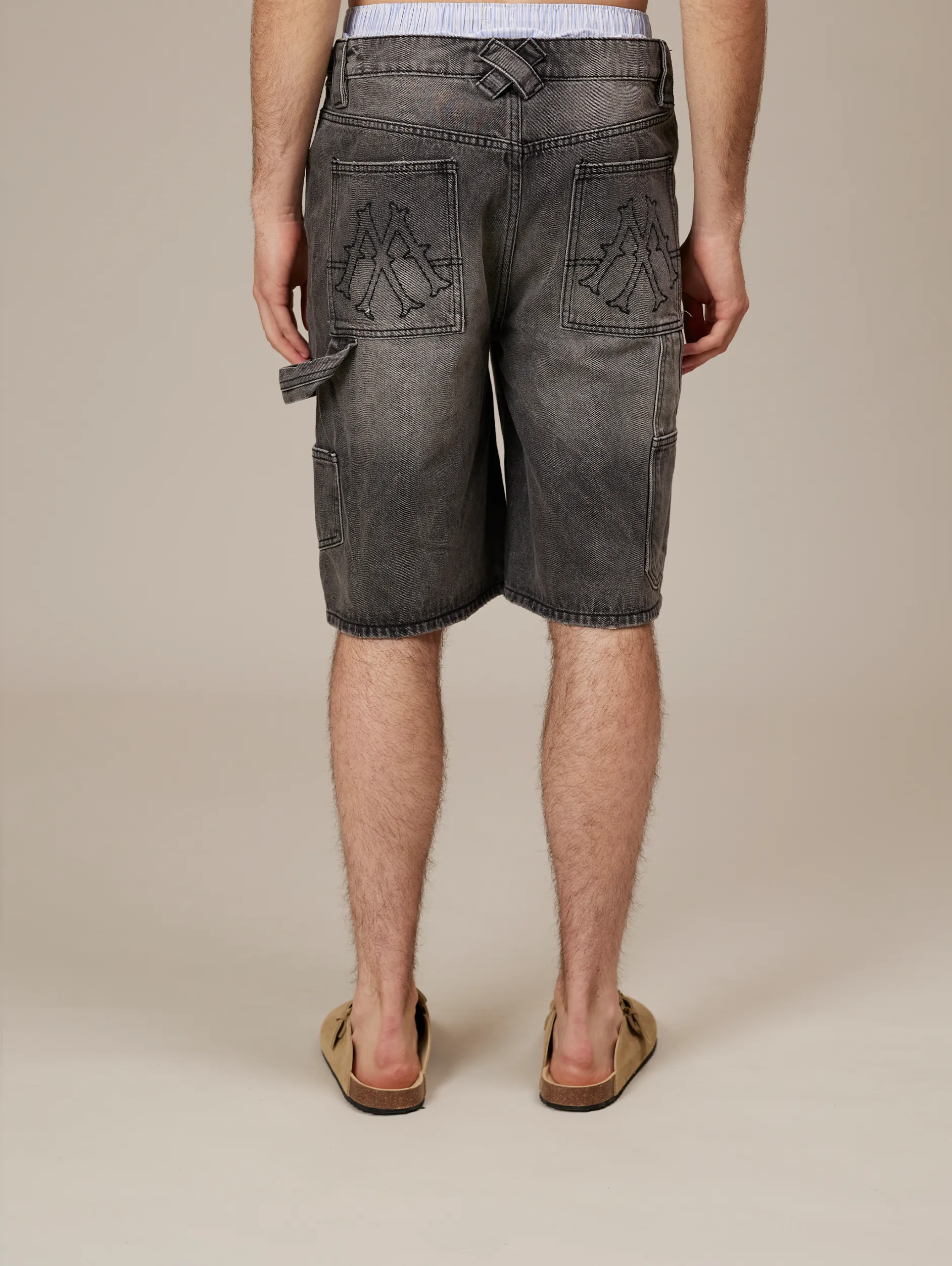 GREY WASHED DENIM JORTS "V1"