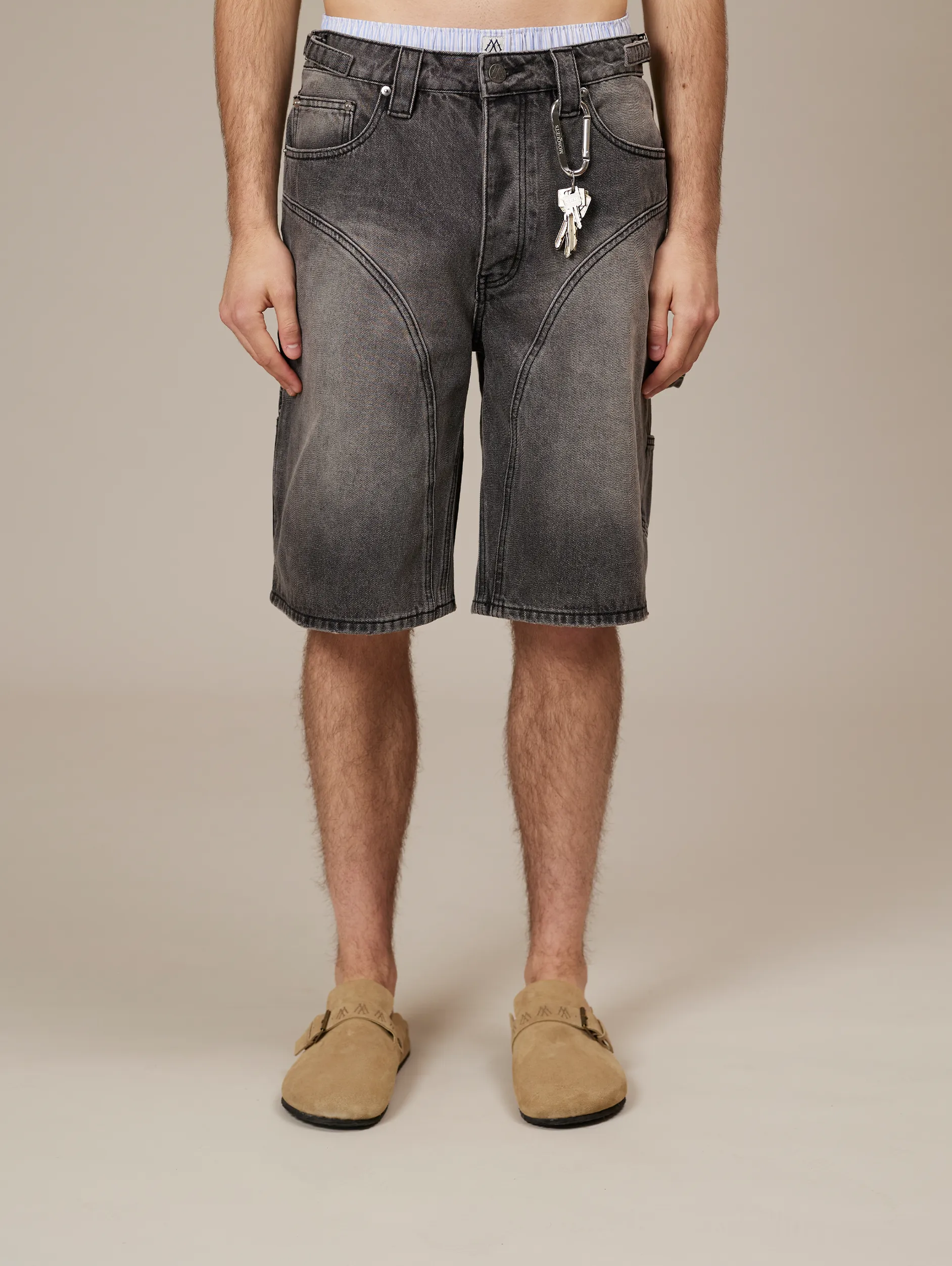 GREY WASHED DENIM JORTS "V1"