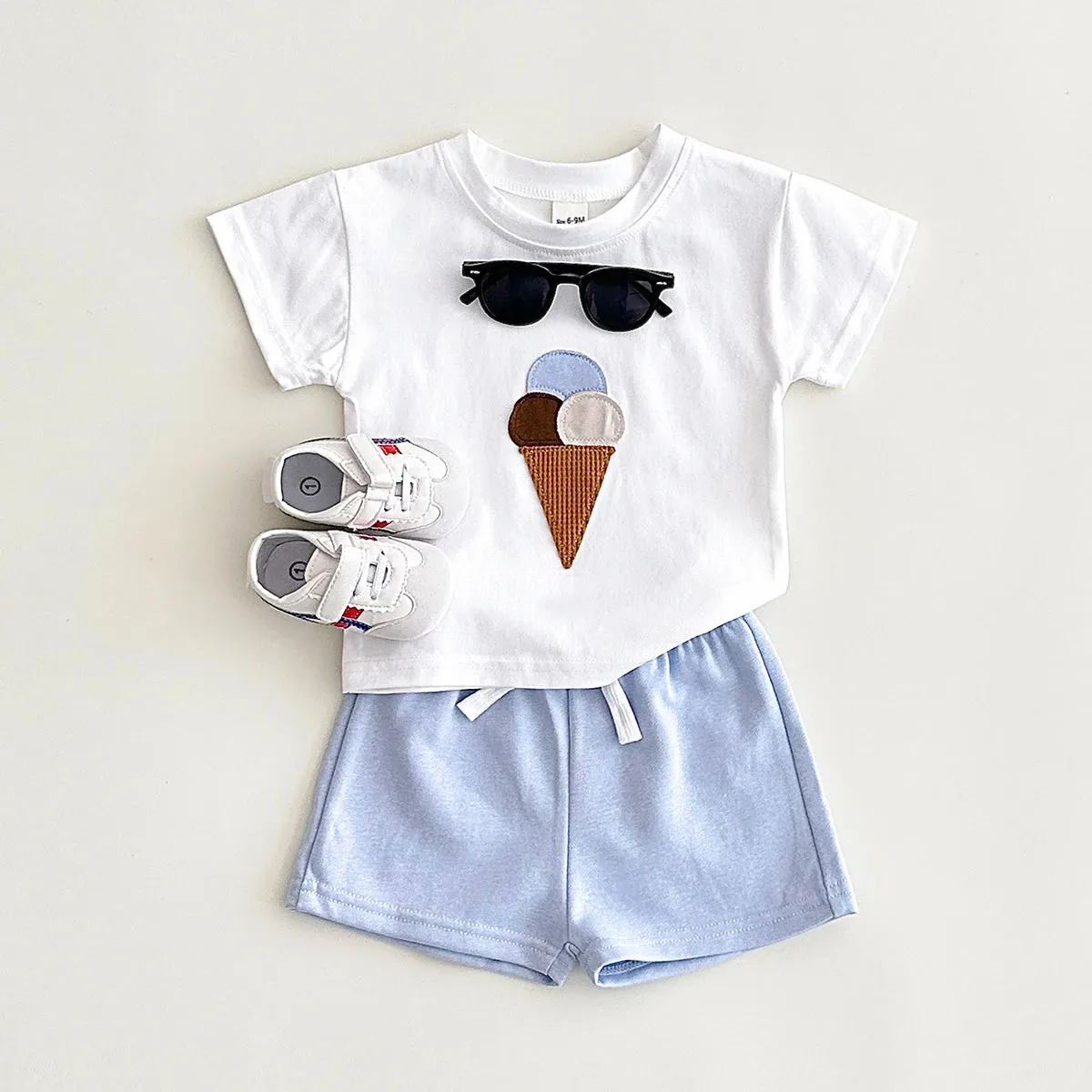 Ice Cream Tee & Solid Shorts Set