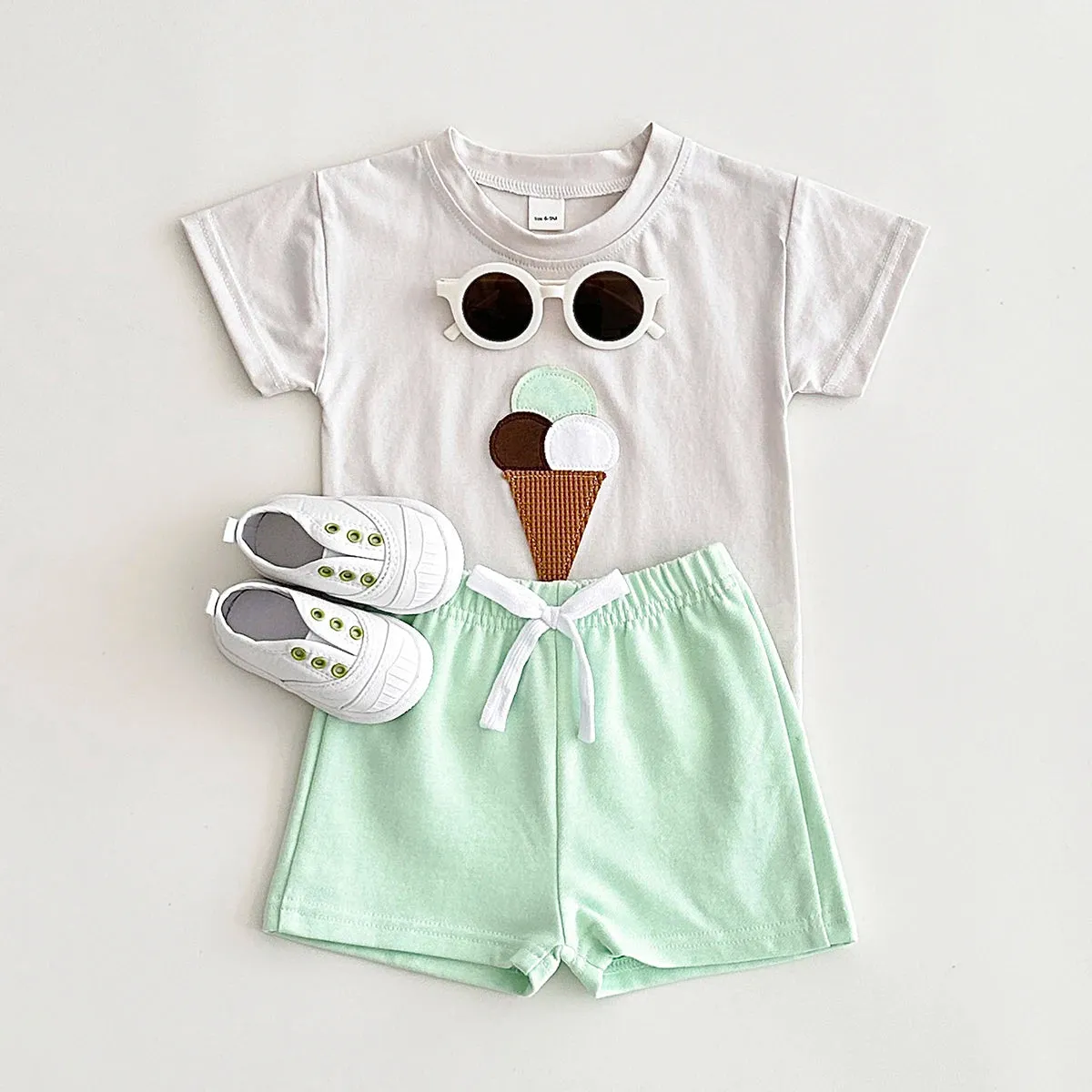 Ice Cream Tee & Solid Shorts Set