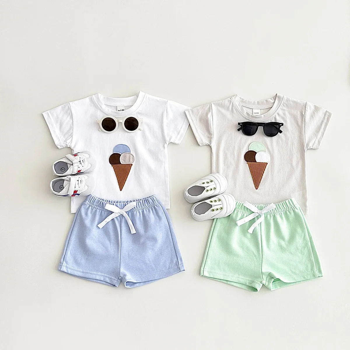 Ice Cream Tee & Solid Shorts Set