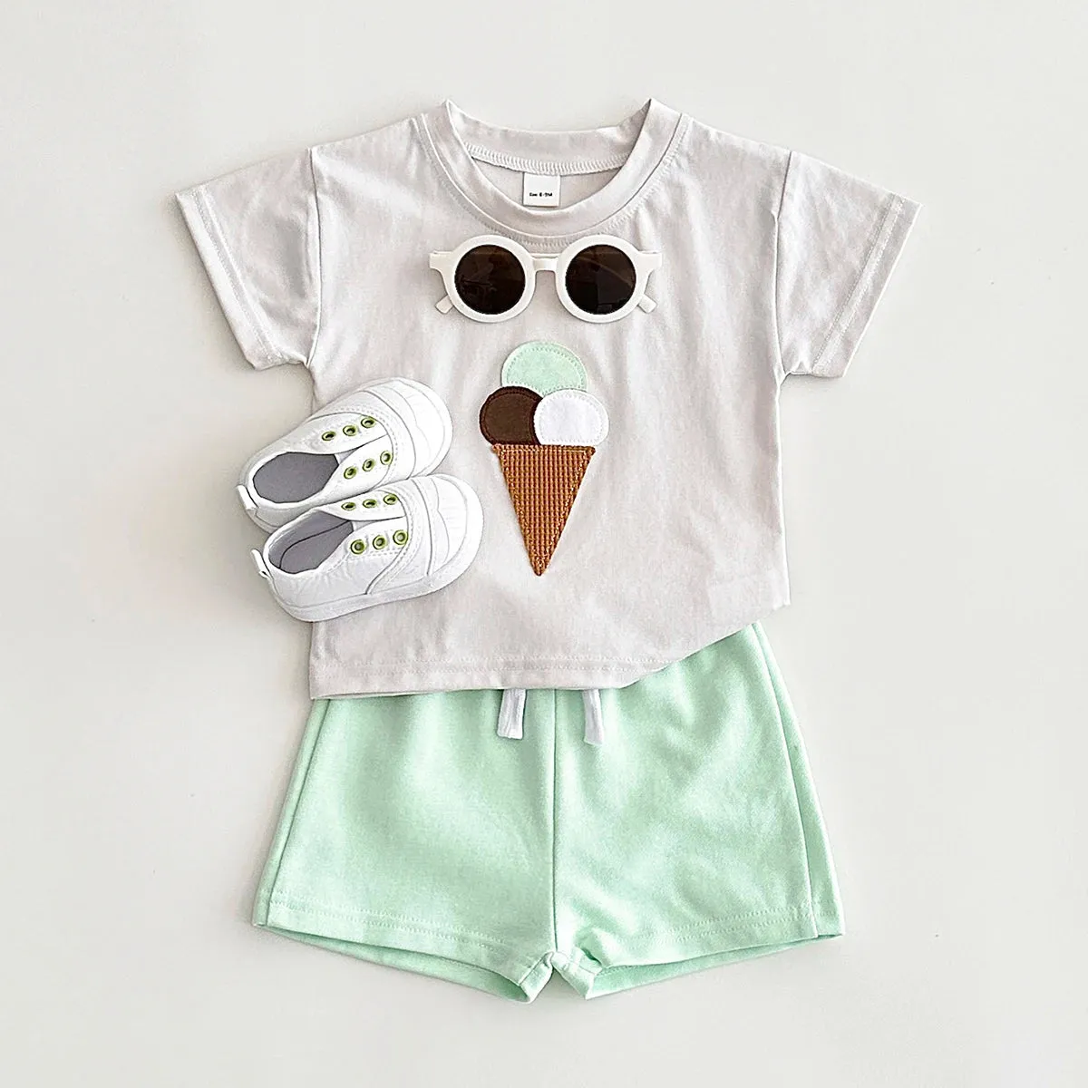 Ice Cream Tee & Solid Shorts Set