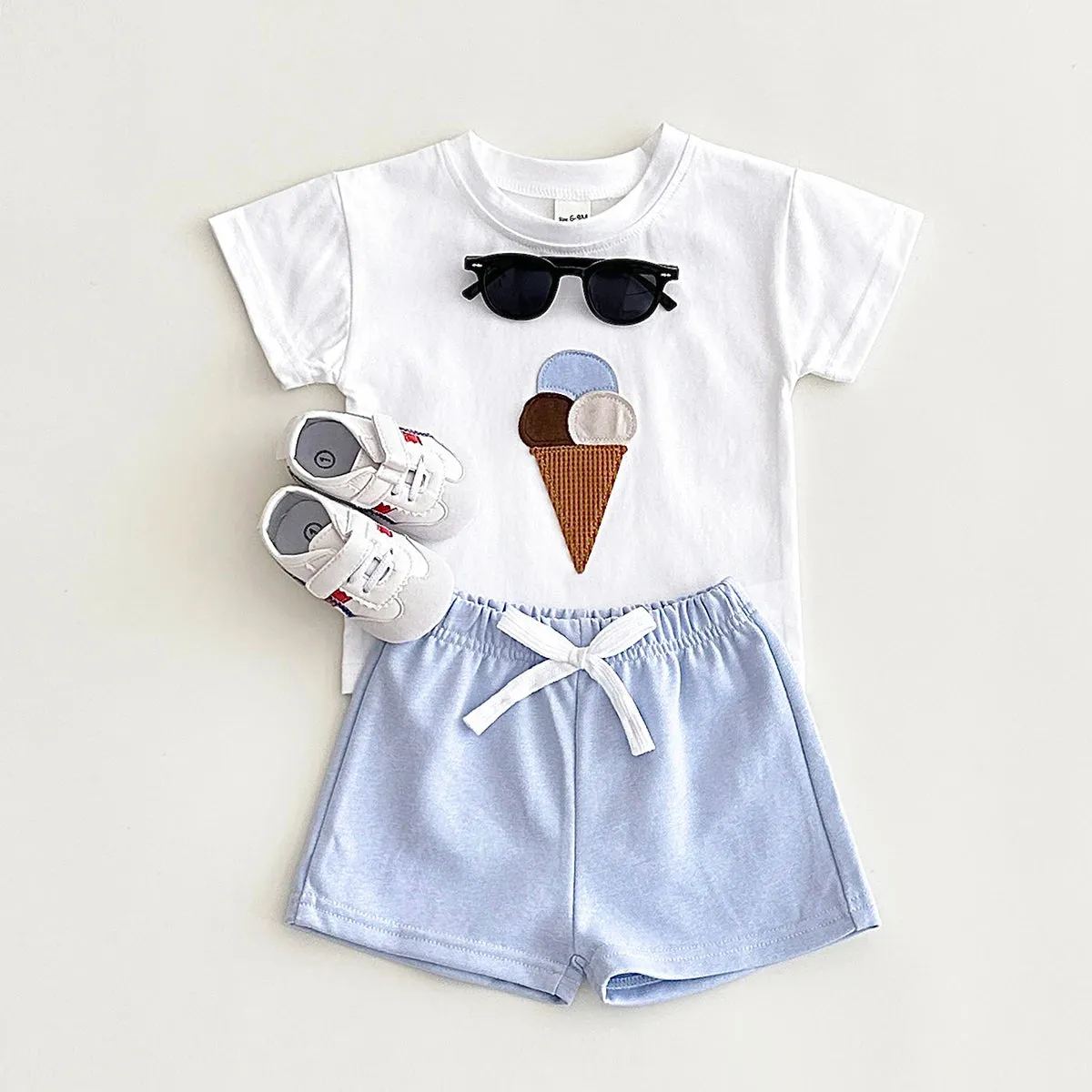 Ice Cream Tee & Solid Shorts Set