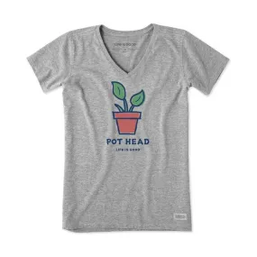 Life Is Good Women's Crusher Pot Head Plant - Heather Grey FINAL SALE