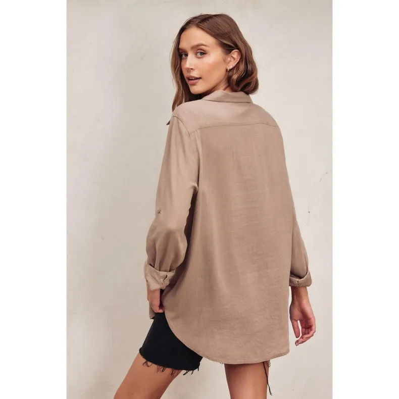 Linen Blend Relaxed Shirt  MUSHROOM