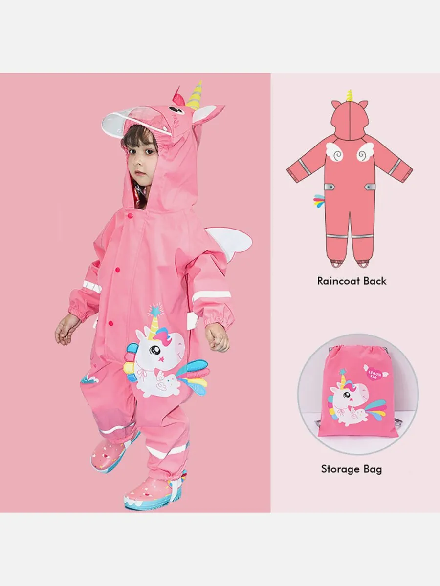 Little Surprise Box Bright Pink Magical Unicorn Theme All Over Jumpsuit / Playsuit Raincoat for Kids