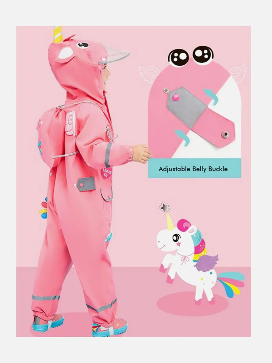 Little Surprise Box Bright Pink Magical Unicorn Theme All Over Jumpsuit / Playsuit Raincoat for Kids