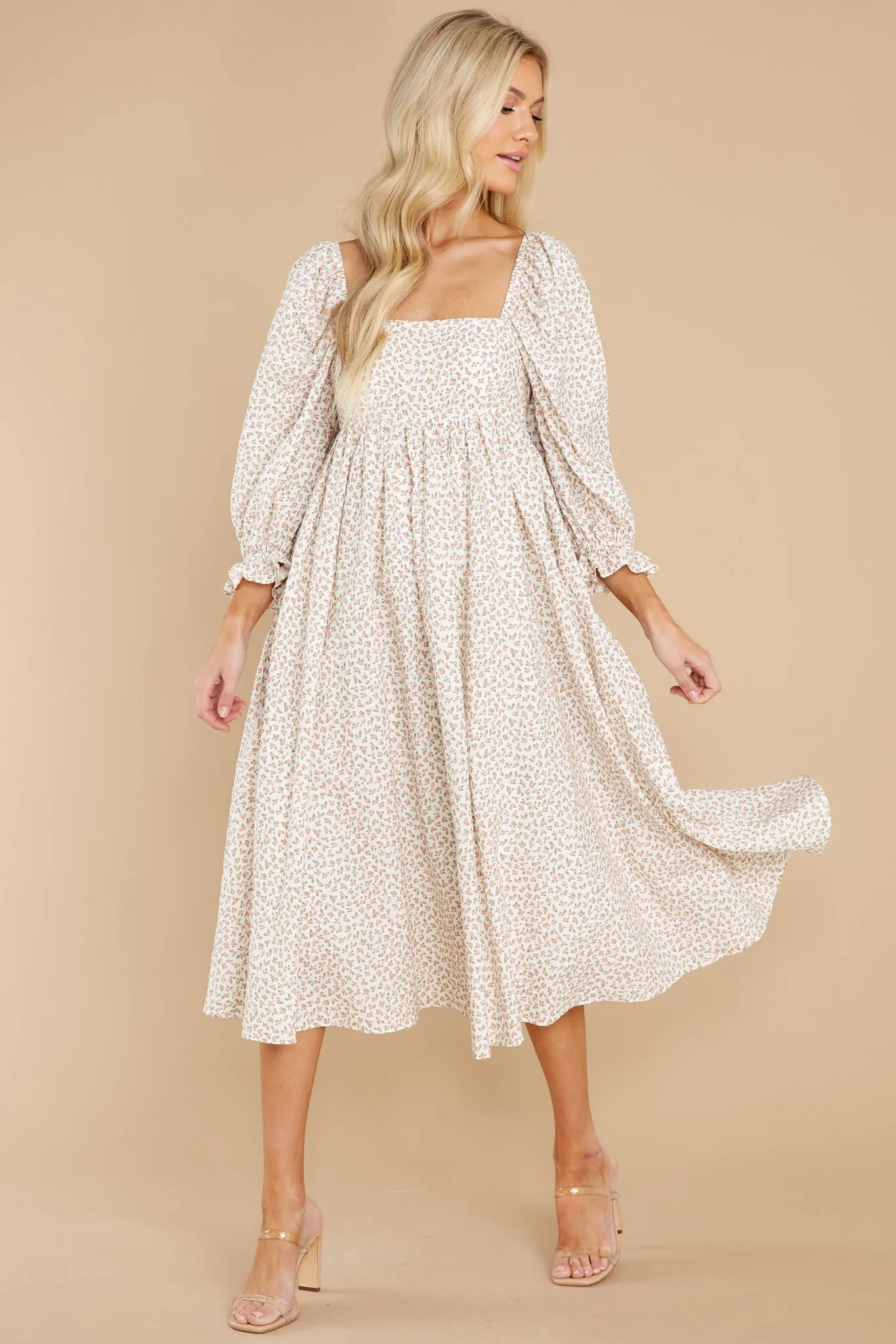 Love Always Ivory Floral Print Midi Dress