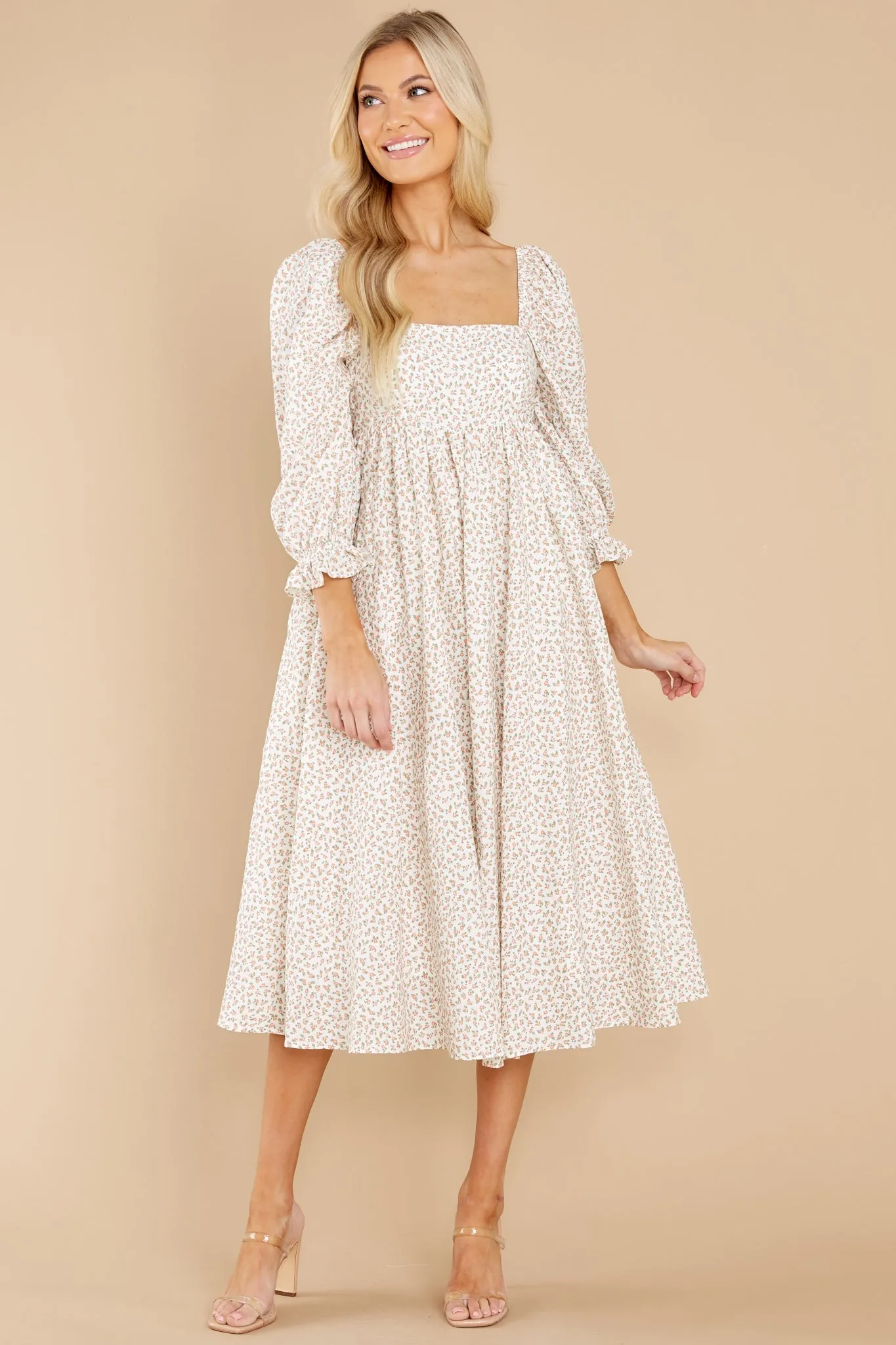 Love Always Ivory Floral Print Midi Dress