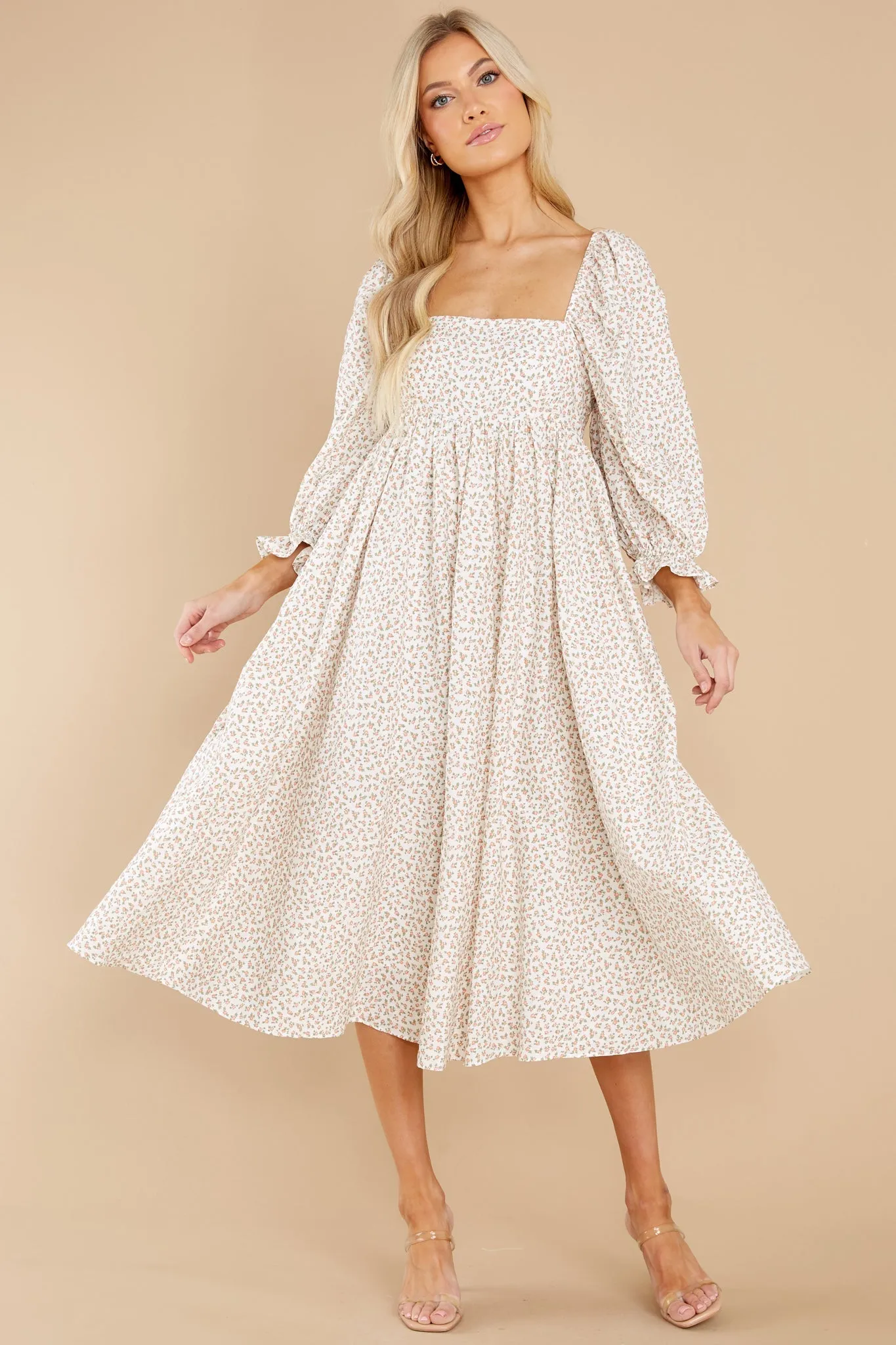 Love Always Ivory Floral Print Midi Dress