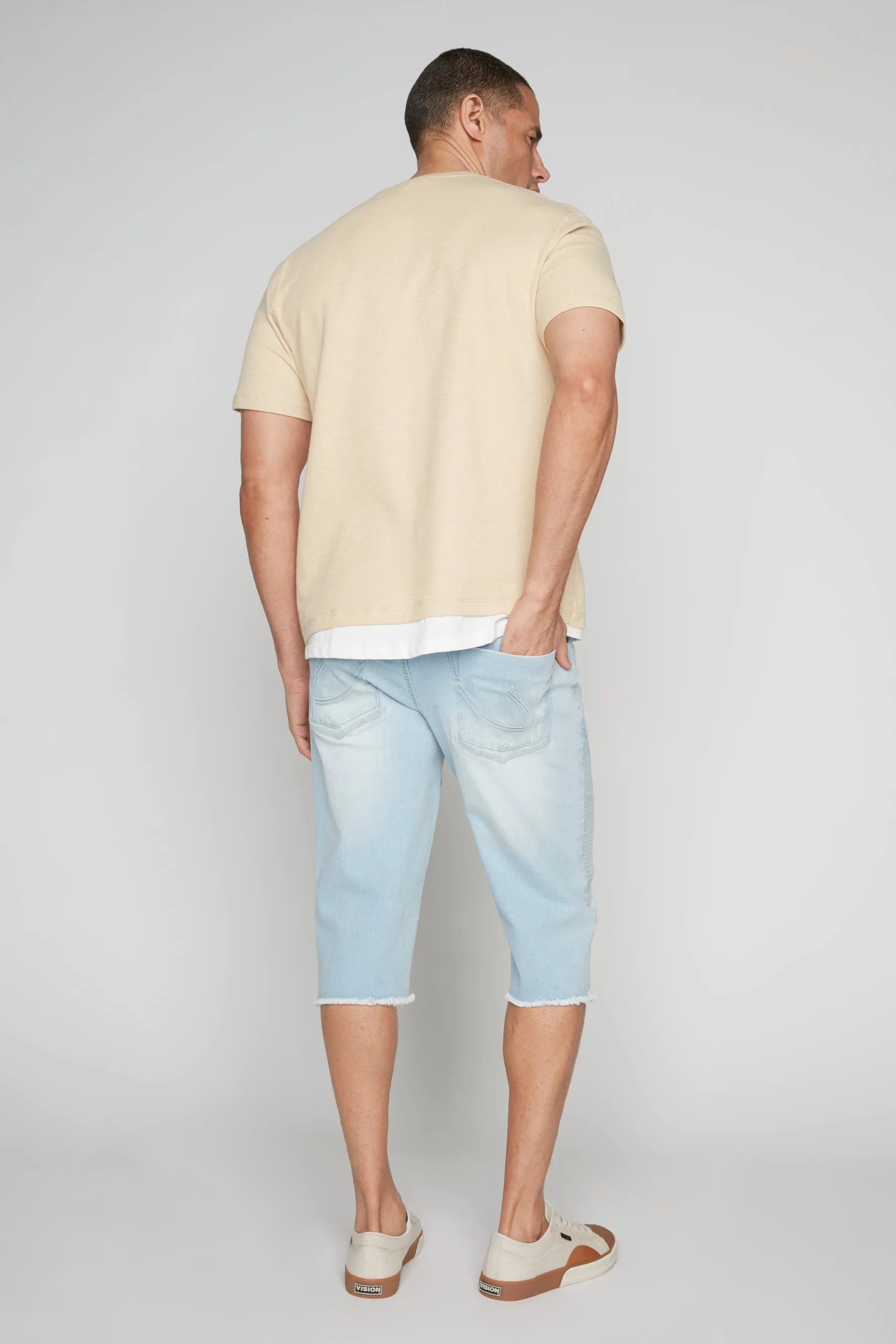 Men's 5-Pocket Denim Capri Shorts - Blue Bleach