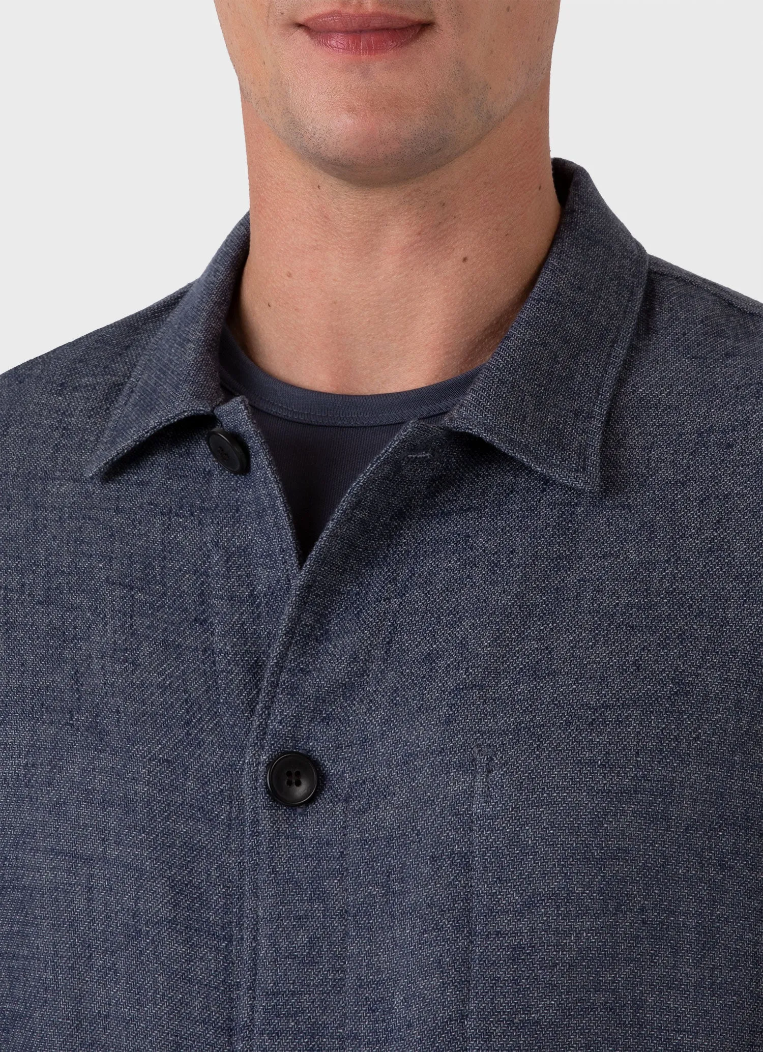 Men's Cotton Linen Twill Twin Pocket Jacket in Denim Blue