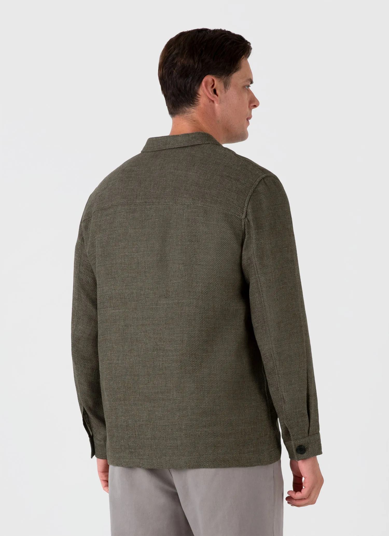 Men's Cotton Linen Twill Twin Pocket Jacket in Khaki