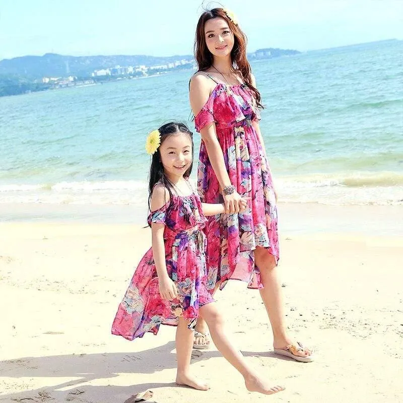 Mother-Daughter Beach Floral Dresses