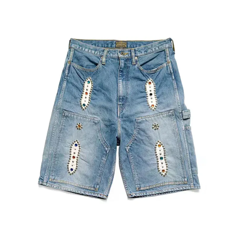 Non Hirata Hohiro Cotton Beading Denim Shorts - Loose Relaxed Fit