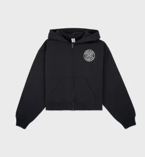 Paris Country Club Cropped Zip Hoodie - Black/White