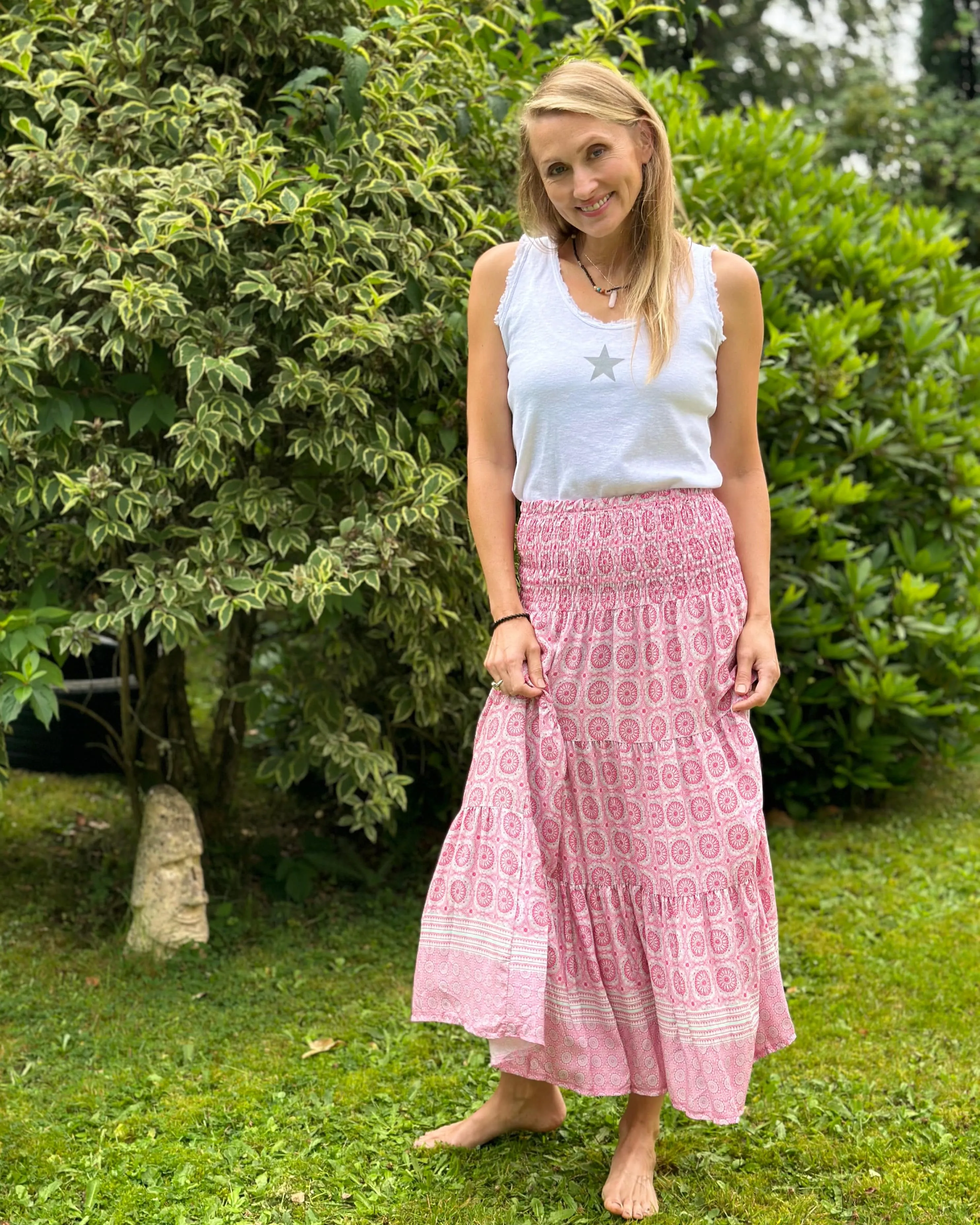 Patterned Tiered Skirt/Dress - Pink