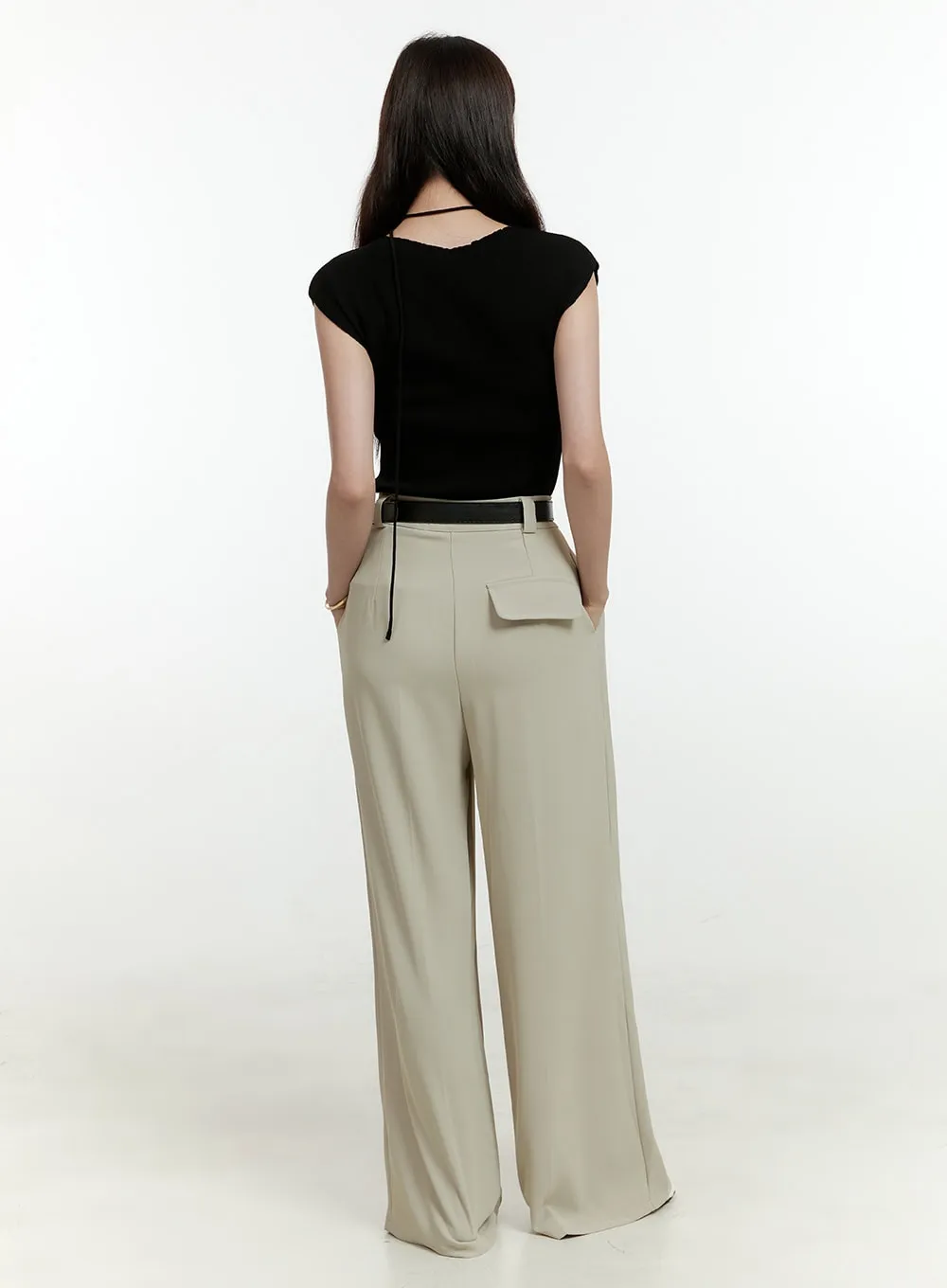 Pintuck Wide Leg Tailored Pants OL430