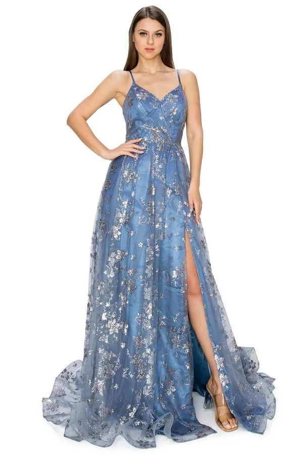 Sequin A-line Gown by Cinderella Couture USA AS8022J-dblue - Special Occasion/Curves